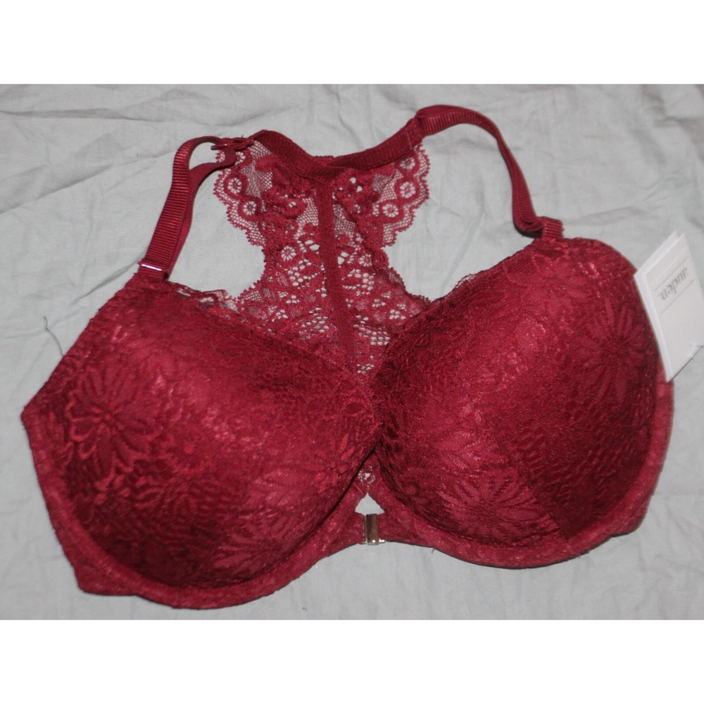 Auden Push-Up Bra Women 34DD Racerback Front-Closure Demi-Coverage Lace Red